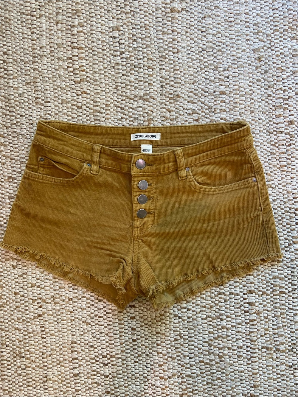 Billabong Mustard Camel Corduroy Frayed Hem Shorts